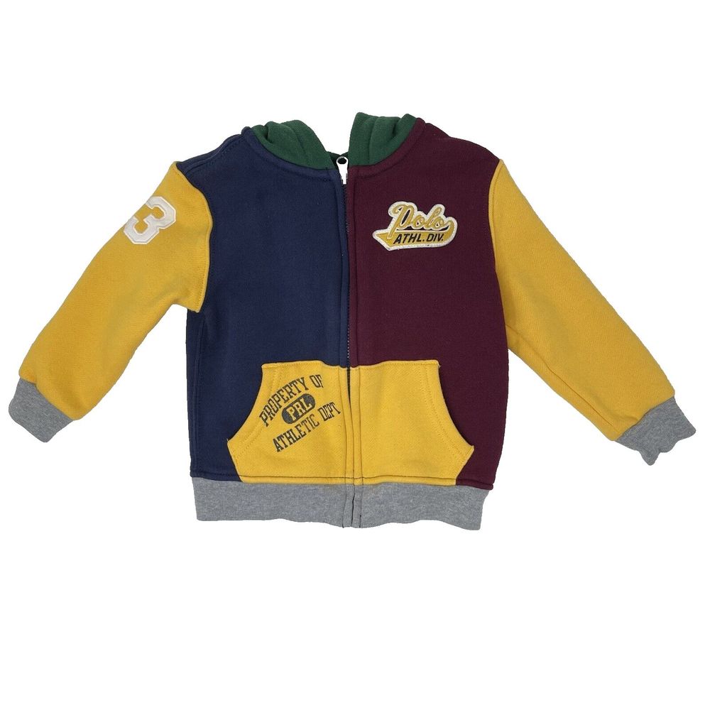 Ralph Lauren Boys Embroidered Patch Color Block Hoodie Hooded Sweatshirt 24m